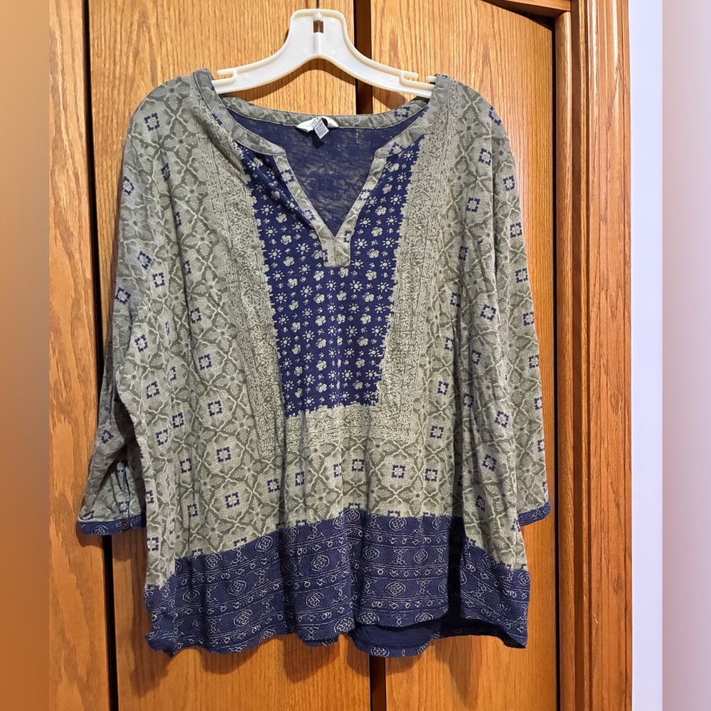 Lucky Brand Blue and Green Patterned Tunic